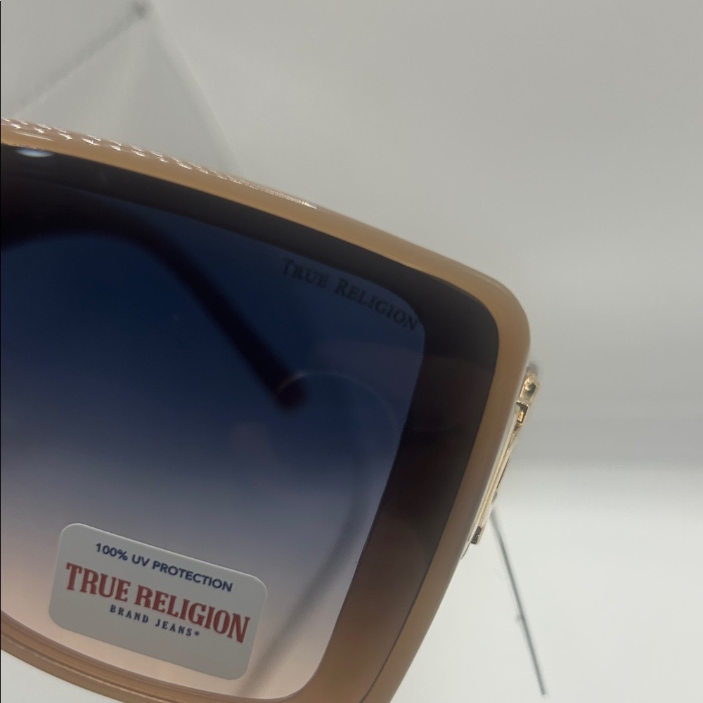 True Religion Beige/Gold Frame Sunglasses with Blue Gradient Lenses - Picture 9 of 9